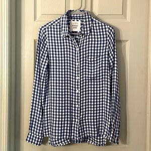 SO perfect shirt blue/white checkered relaxed fit size s 100% rayon